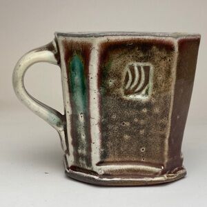 Handcrafted Ceramic Mug with Brown and Green Accents